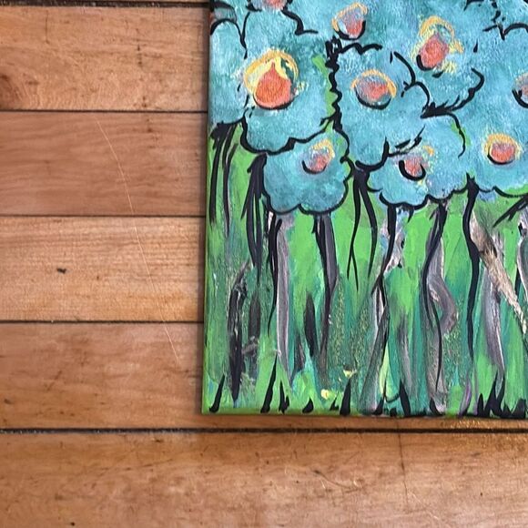 Original Acrylic Painting with metallic 8x10- Tall Blue Floral Dark Stems - Picture 3 of 6